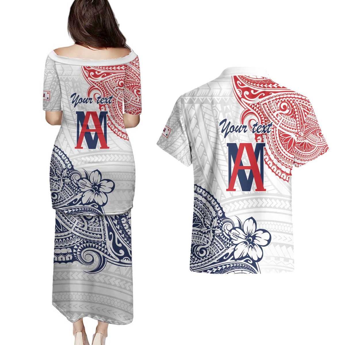 Kingdom of Uvea 1842-1860 Personalized Couples Matching Puletasi and Hawaiian Shirt Wallis and Futuna Polynesian Tribal Pattern LT9 - Polynesian Pride