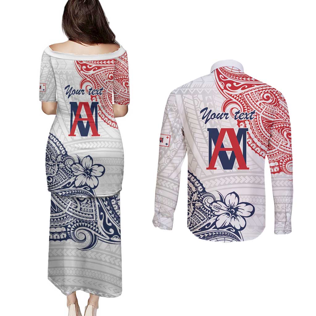 Kingdom of Uvea 1842-1860 Personalized Couples Matching Puletasi and Long Sleeve Button Shirt Wallis and Futuna Polynesian Tribal Pattern LT9 - Polynesian Pride