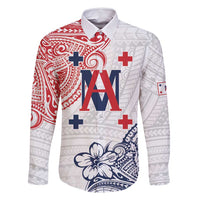 Kingdom of Uvea 1842-1860 Personalized Family Matching Off Shoulder Maxi Dress and Hawaiian Shirt Wallis and Futuna Polynesian Tribal Pattern LT9 Dad's Shirt - Long Sleeve White - Polynesian Pride