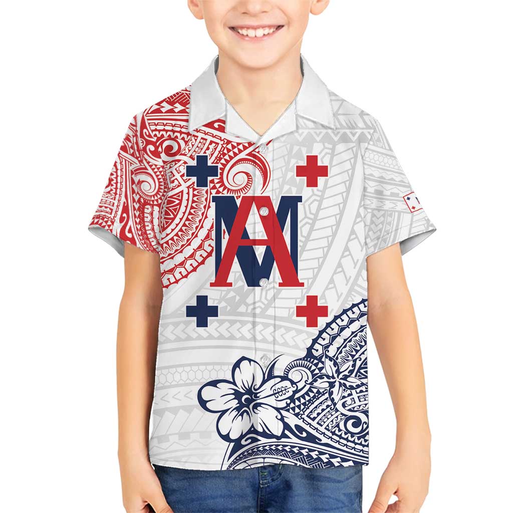 Kingdom of Uvea 1842-1860 Personalized Family Matching Off Shoulder Maxi Dress and Hawaiian Shirt Wallis and Futuna Polynesian Tribal Pattern LT9 Son's Shirt White - Polynesian Pride