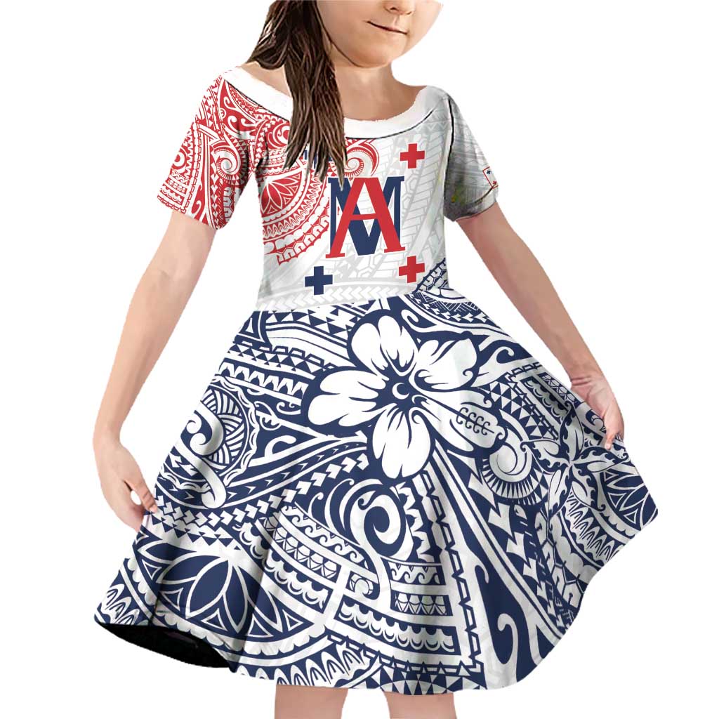 Kingdom of Uvea 1842-1860 Personalized Family Matching Off Shoulder Short Dress and Hawaiian Shirt Wallis and Futuna Polynesian Tribal Pattern LT9 Daughter's Dress White - Polynesian Pride