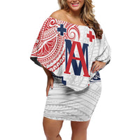 Kingdom of Uvea 1842-1860 Personalized Family Matching Off Shoulder Short Dress and Hawaiian Shirt Wallis and Futuna Polynesian Tribal Pattern LT9 Mom's Dress White - Polynesian Pride