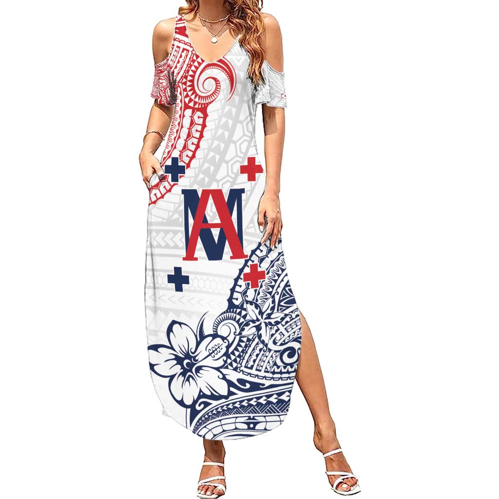 Kingdom of Uvea 1842-1860 Personalized Family Matching Summer Maxi Dress and Hawaiian Shirt Wallis and Futuna Polynesian Tribal Pattern LT9 Mom's Dress White - Polynesian Pride