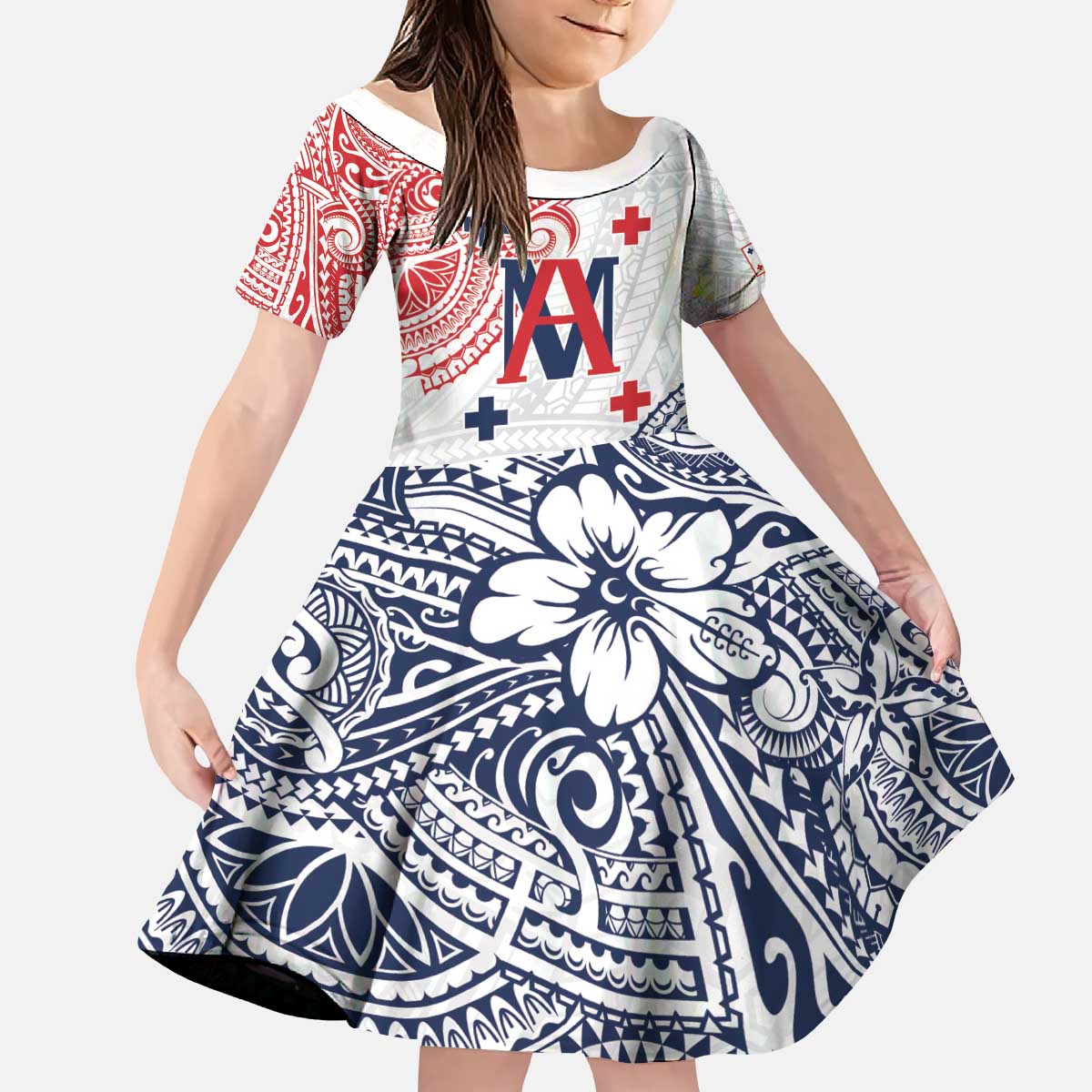 Kingdom of Uvea 1842-1860 Personalized Kid Short Sleeve Dress Wallis and Futuna Polynesian Tribal Pattern LT9 KID White - Polynesian Pride