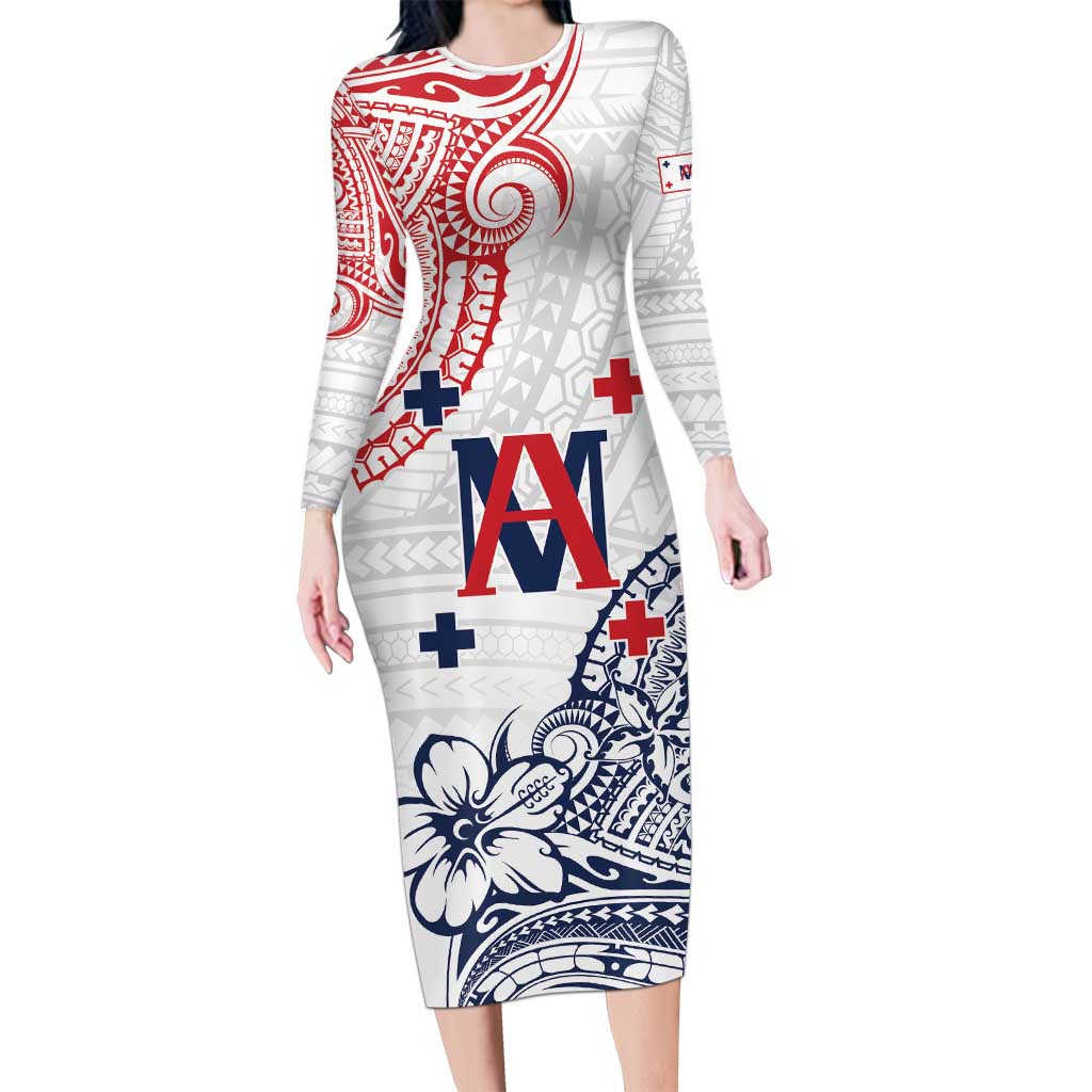 Kingdom of Uvea 1842-1860 Personalized Long Sleeve Bodycon Dress Wallis and Futuna Polynesian Tribal Pattern LT9 Long Dress White - Polynesian Pride