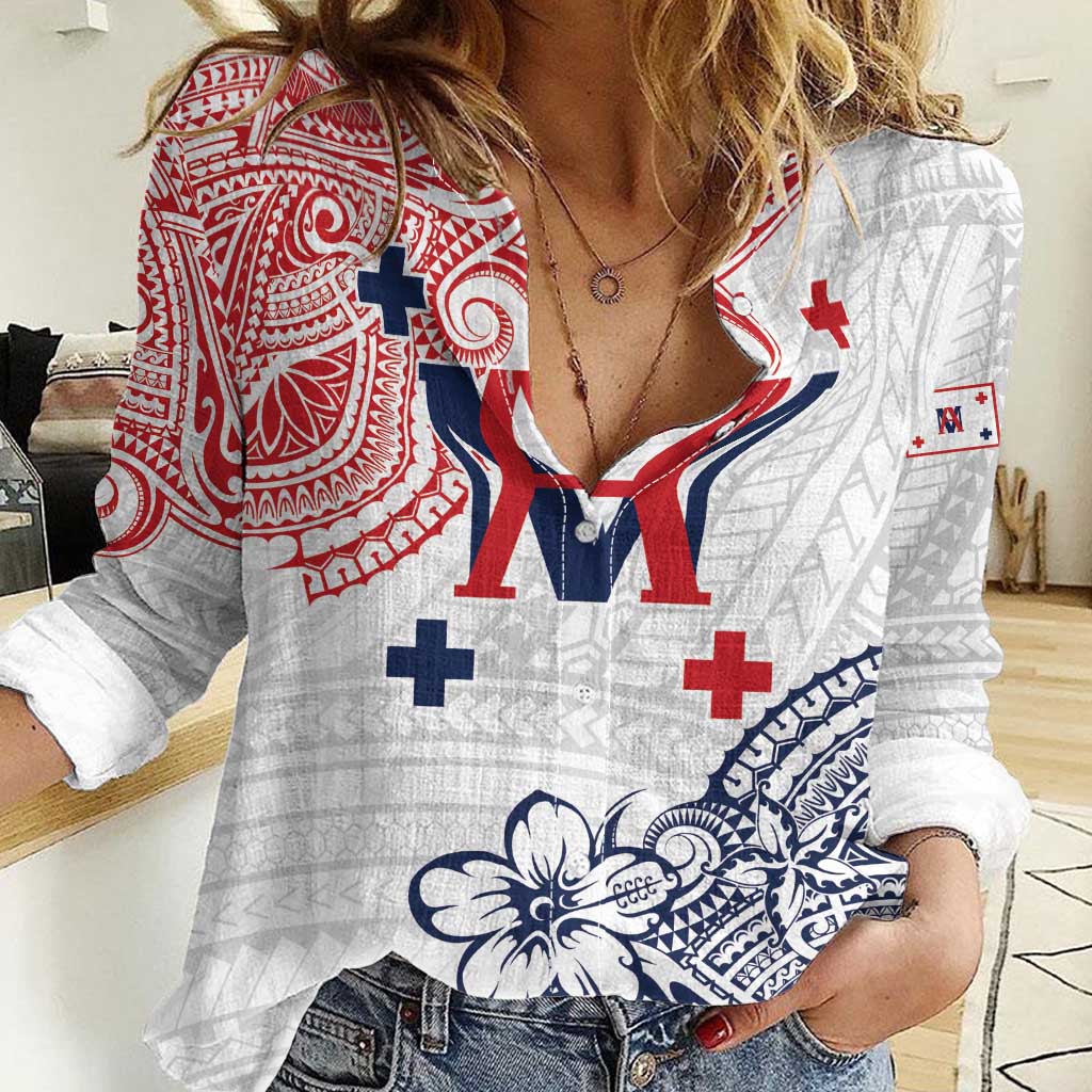 Kingdom of Uvea 1842-1860 Personalized Women Casual Shirt Wallis and Futuna Polynesian Tribal Pattern LT9 Female White - Polynesian Pride
