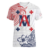 Kingdom of Uvea 1842-1860 Personalized Women V-Neck T-Shirt Wallis and Futuna Polynesian Tribal Pattern LT9 Female White - Polynesian Pride