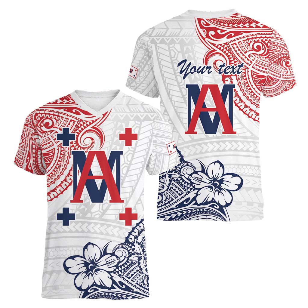 Kingdom of Uvea 1842-1860 Personalized Women V-Neck T-Shirt Wallis and Futuna Polynesian Tribal Pattern LT9 - Polynesian Pride