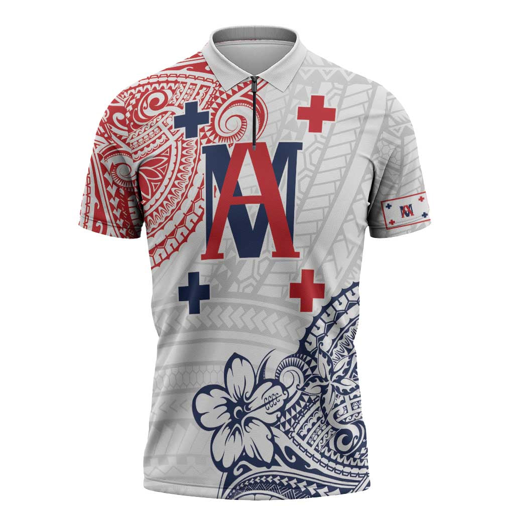Kingdom of Uvea 1842-1860 Personalized Zipper Polo Shirt Wallis and Futuna Polynesian Tribal Pattern LT9 White - Polynesian Pride