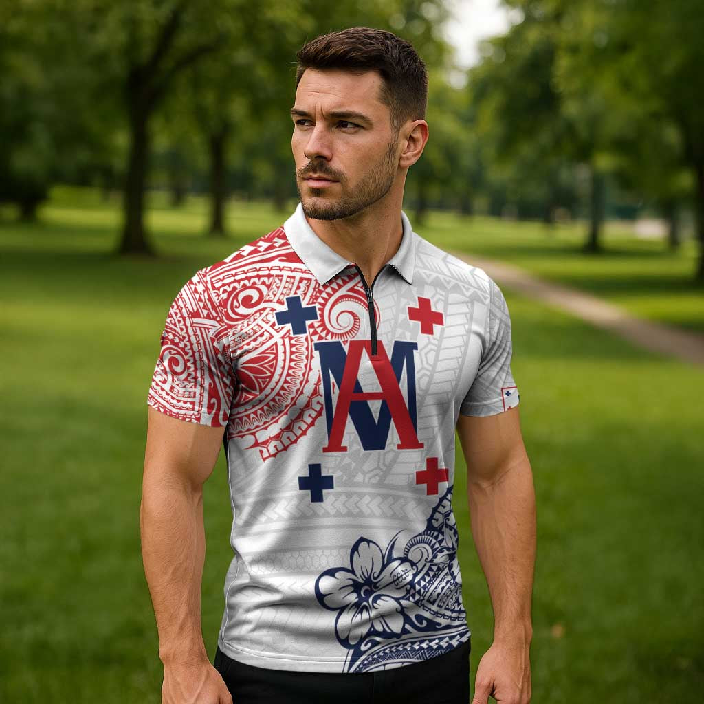 Kingdom of Uvea 1842-1860 Personalized Zipper Polo Shirt Wallis and Futuna Polynesian Tribal Pattern LT9 - Polynesian Pride