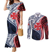 Kingdom of Uvea 1860-1886 Personalized Couples Matching Mermaid Dress and Long Sleeve Button Shirt Wallis and Futuna Polynesian Tribal Pattern LT9 Red - Polynesian Pride