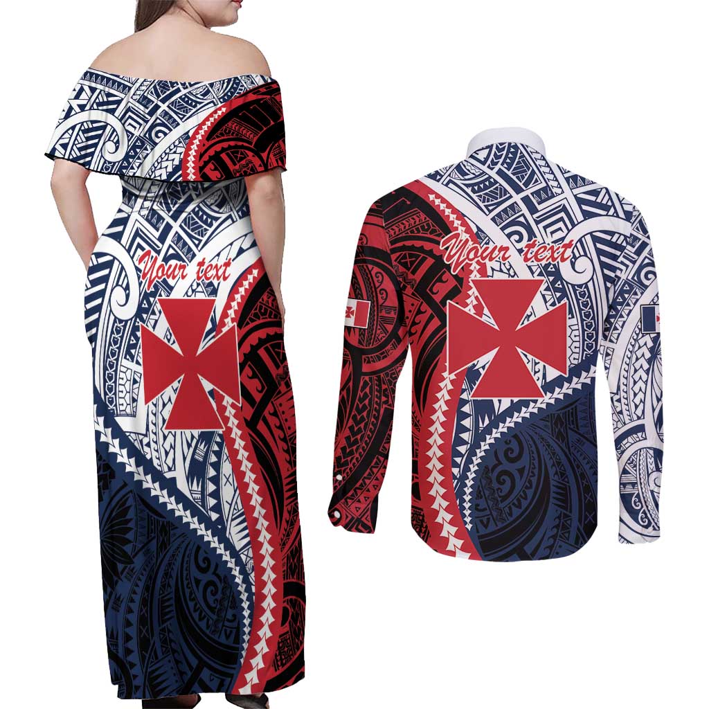 Kingdom of Uvea 1860-1886 Personalized Couples Matching Off Shoulder Maxi Dress and Long Sleeve Button Shirt Wallis and Futuna Polynesian Tribal Pattern LT9 - Polynesian Pride