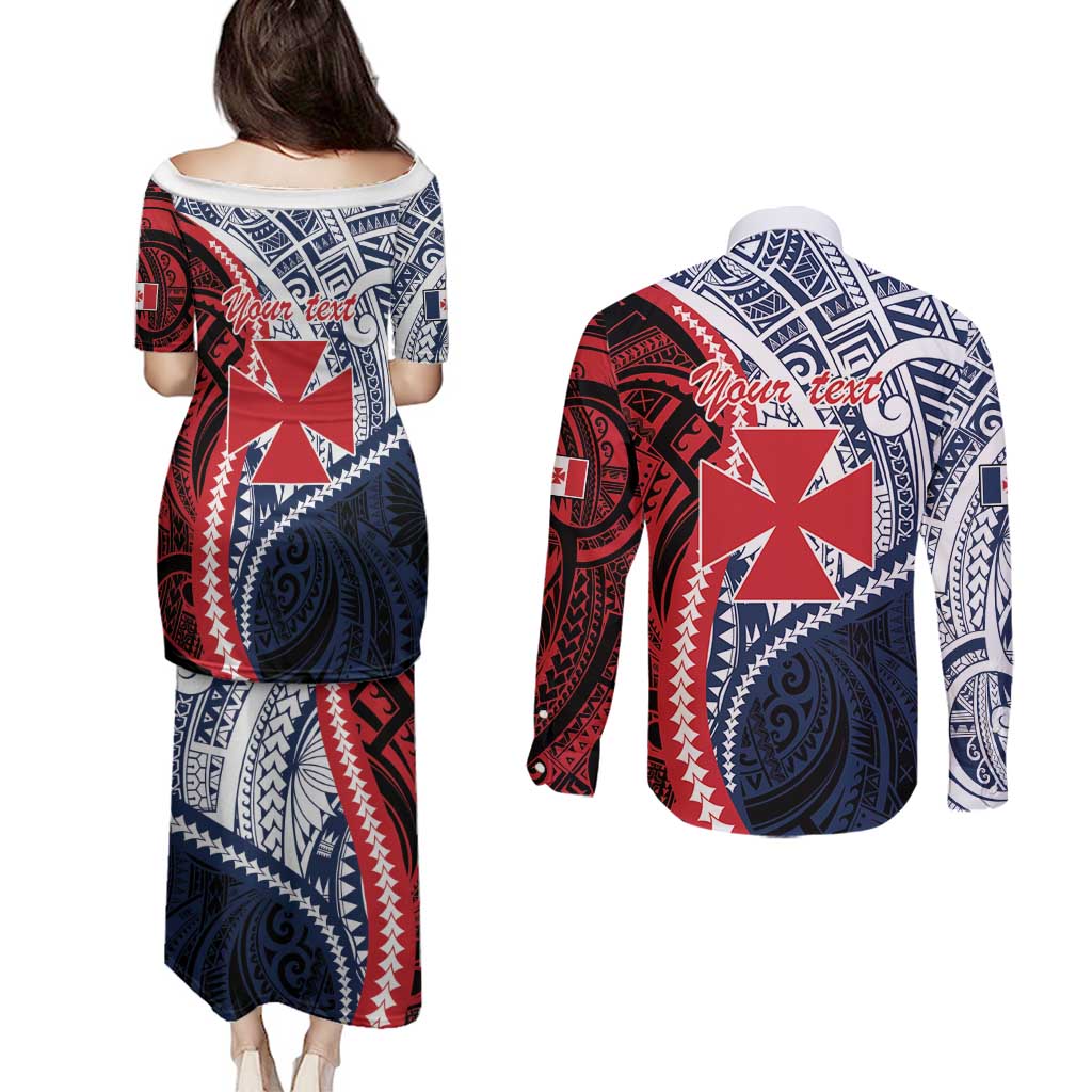 Kingdom of Uvea 1860-1886 Personalized Couples Matching Puletasi and Long Sleeve Button Shirt Wallis and Futuna Polynesian Tribal Pattern LT9 - Polynesian Pride