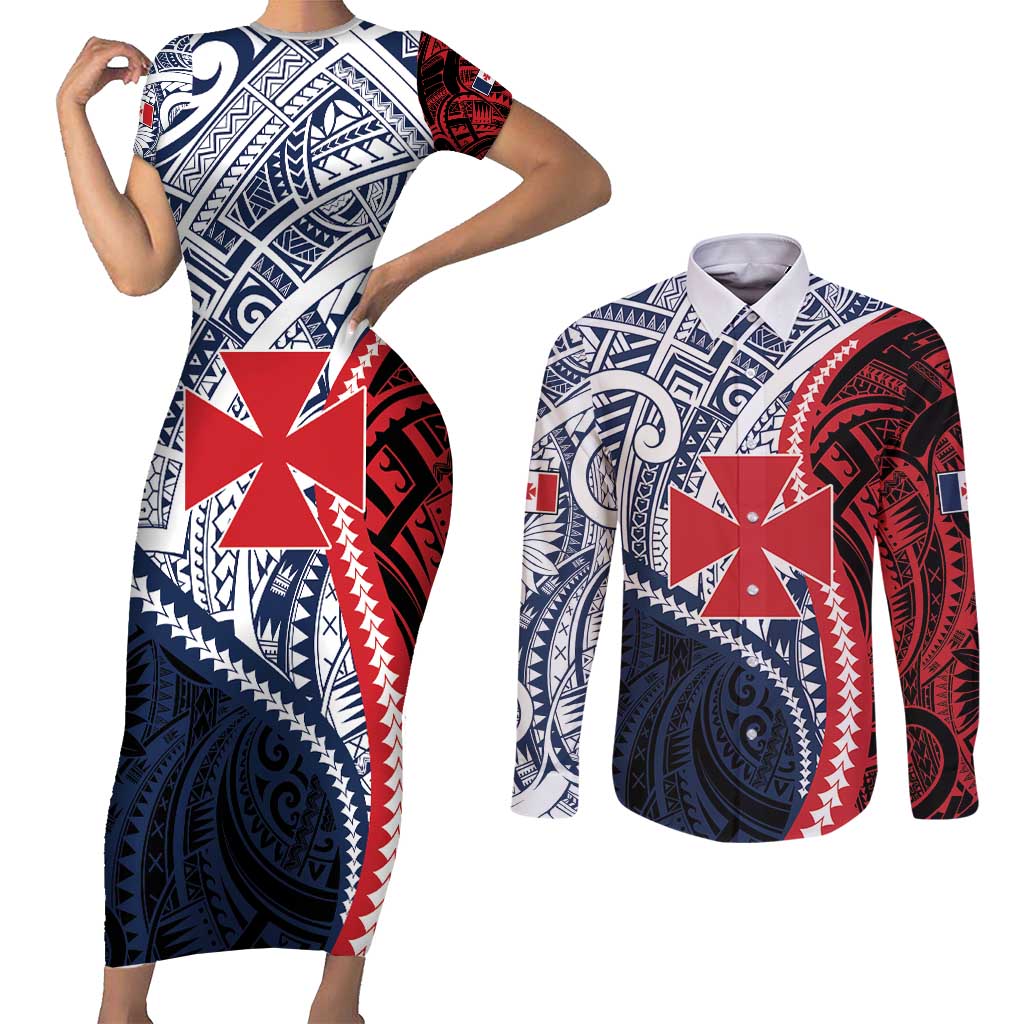 Kingdom of Uvea 1860-1886 Personalized Couples Matching Short Sleeve Bodycon Dress and Long Sleeve Button Shirt Wallis and Futuna Polynesian Tribal Pattern LT9 Red - Polynesian Pride