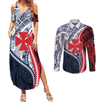 Kingdom of Uvea 1860-1886 Personalized Couples Matching Summer Maxi Dress and Long Sleeve Button Shirt Wallis and Futuna Polynesian Tribal Pattern LT9 Red - Polynesian Pride
