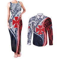 Kingdom of Uvea 1860-1886 Personalized Couples Matching Tank Maxi Dress and Long Sleeve Button Shirt Wallis and Futuna Polynesian Tribal Pattern LT9 Red - Polynesian Pride