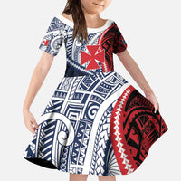 Kingdom of Uvea 1860-1886 Personalized Family Matching Long Sleeve Bodycon Dress and Hawaiian Shirt Wallis and Futuna Polynesian Tribal Pattern LT9 Daughter's Dress Red - Polynesian Pride