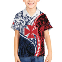 Kingdom of Uvea 1860-1886 Personalized Family Matching Long Sleeve Bodycon Dress and Hawaiian Shirt Wallis and Futuna Polynesian Tribal Pattern LT9 Son's Shirt Red - Polynesian Pride