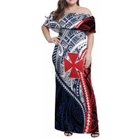 Kingdom of Uvea 1860-1886 Personalized Family Matching Off Shoulder Maxi Dress and Hawaiian Shirt Wallis and Futuna Polynesian Tribal Pattern LT9 Mom's Dress Red - Polynesian Pride