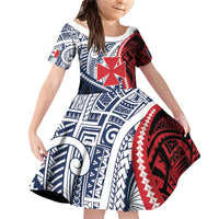 Kingdom of Uvea 1860-1886 Personalized Family Matching Off Shoulder Short Dress and Hawaiian Shirt Wallis and Futuna Polynesian Tribal Pattern LT9 Daughter's Dress Red - Polynesian Pride