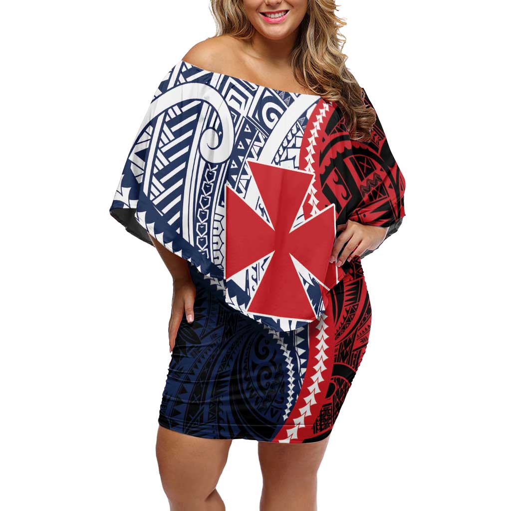 Kingdom of Uvea 1860-1886 Personalized Family Matching Off Shoulder Short Dress and Hawaiian Shirt Wallis and Futuna Polynesian Tribal Pattern LT9 Mom's Dress Red - Polynesian Pride
