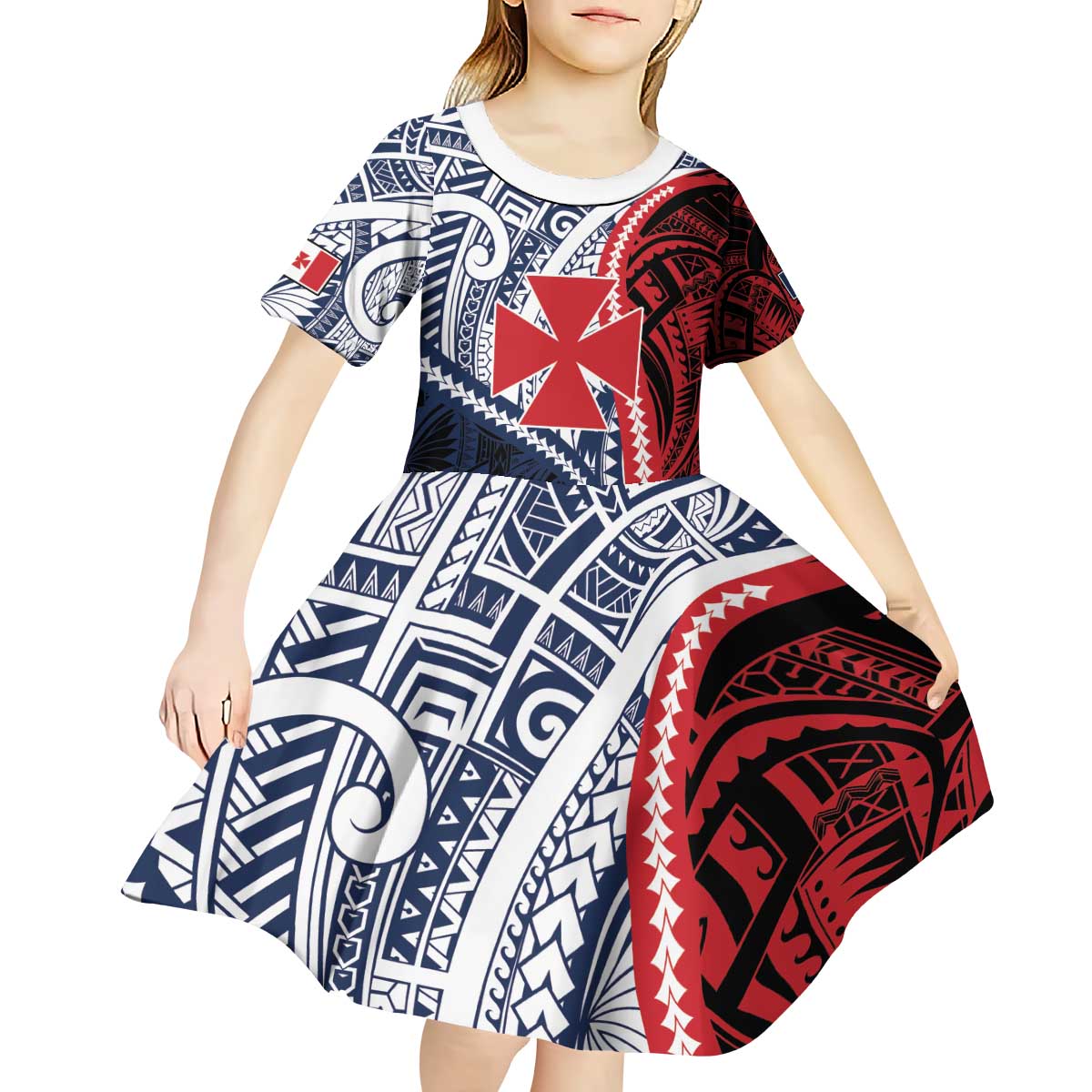 Kingdom of Uvea 1860-1886 Personalized Kid Short Sleeve Dress Wallis and Futuna Polynesian Tribal Pattern LT9 - Polynesian Pride