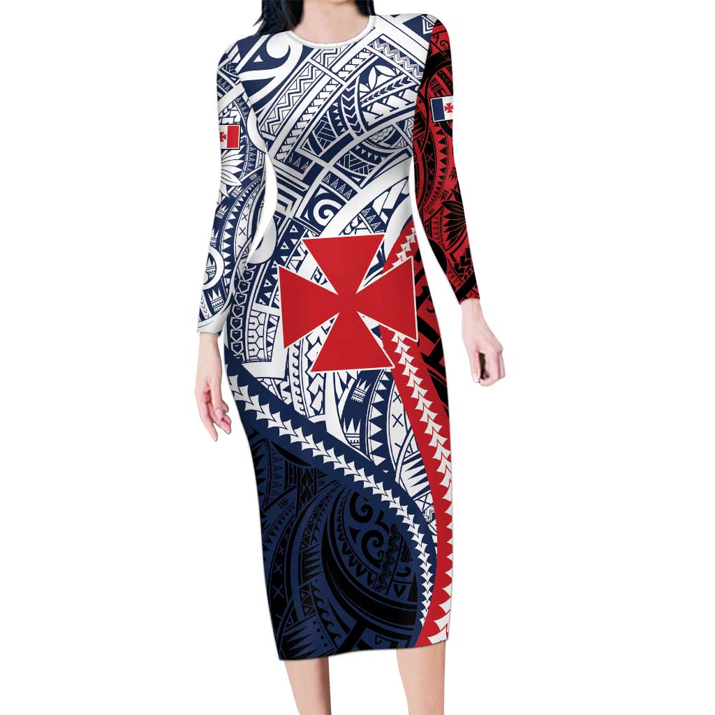 Kingdom of Uvea 1860-1886 Personalized Long Sleeve Bodycon Dress Wallis and Futuna Polynesian Tribal Pattern LT9 Long Dress Red - Polynesian Pride