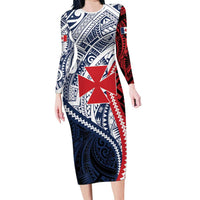 Kingdom of Uvea 1860-1886 Personalized Long Sleeve Bodycon Dress Wallis and Futuna Polynesian Tribal Pattern LT9 Long Dress Red - Polynesian Pride