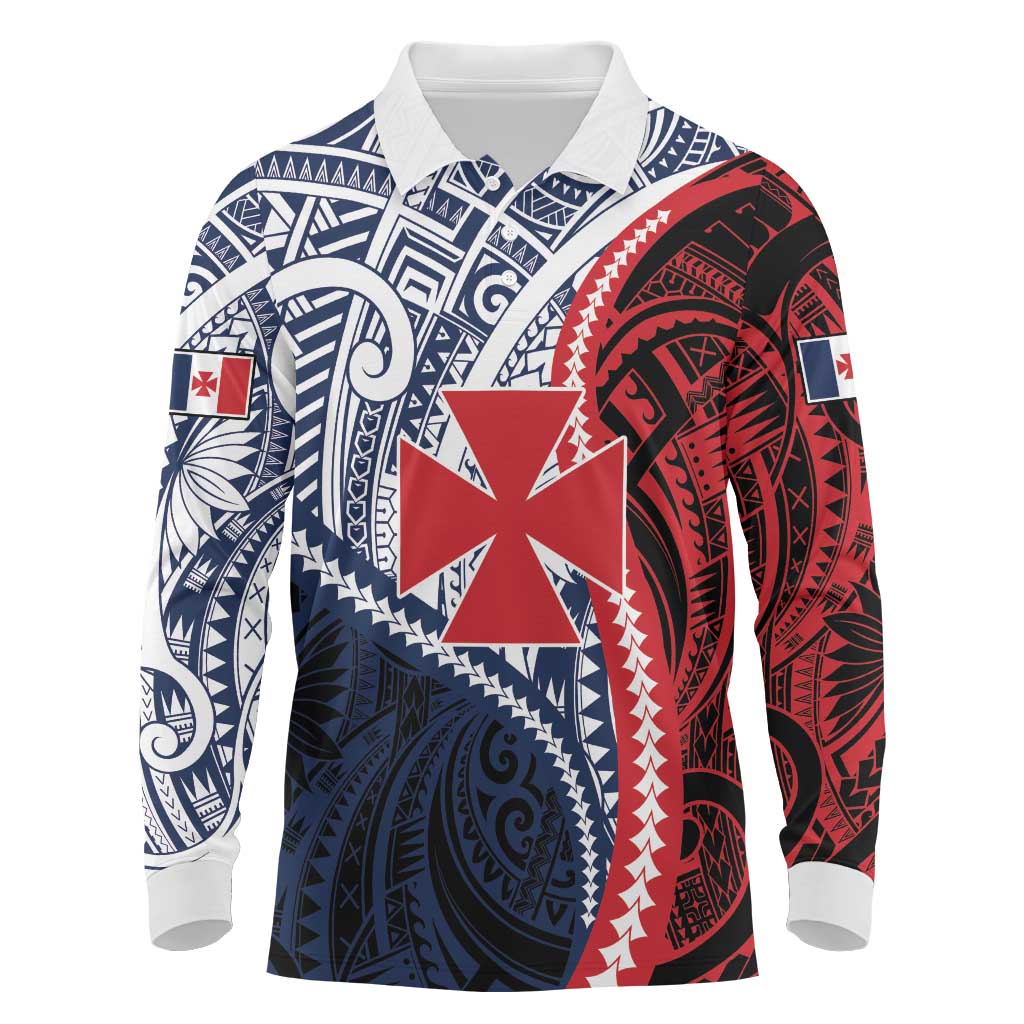 Kingdom of Uvea 1860-1886 Personalized Long Sleeve Polo Shirt Wallis and Futuna Polynesian Tribal Pattern LT9 Red - Polynesian Pride
