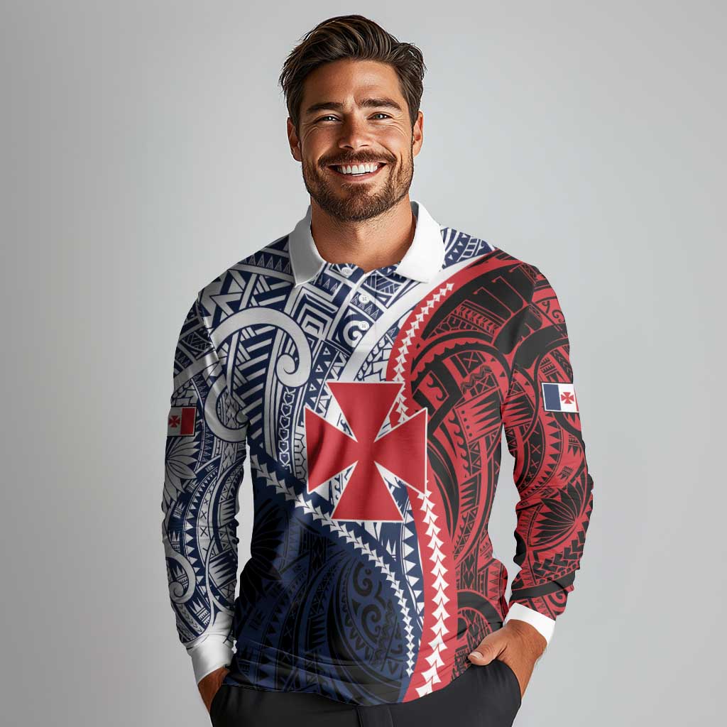 Kingdom of Uvea 1860-1886 Personalized Long Sleeve Polo Shirt Wallis and Futuna Polynesian Tribal Pattern LT9 - Polynesian Pride
