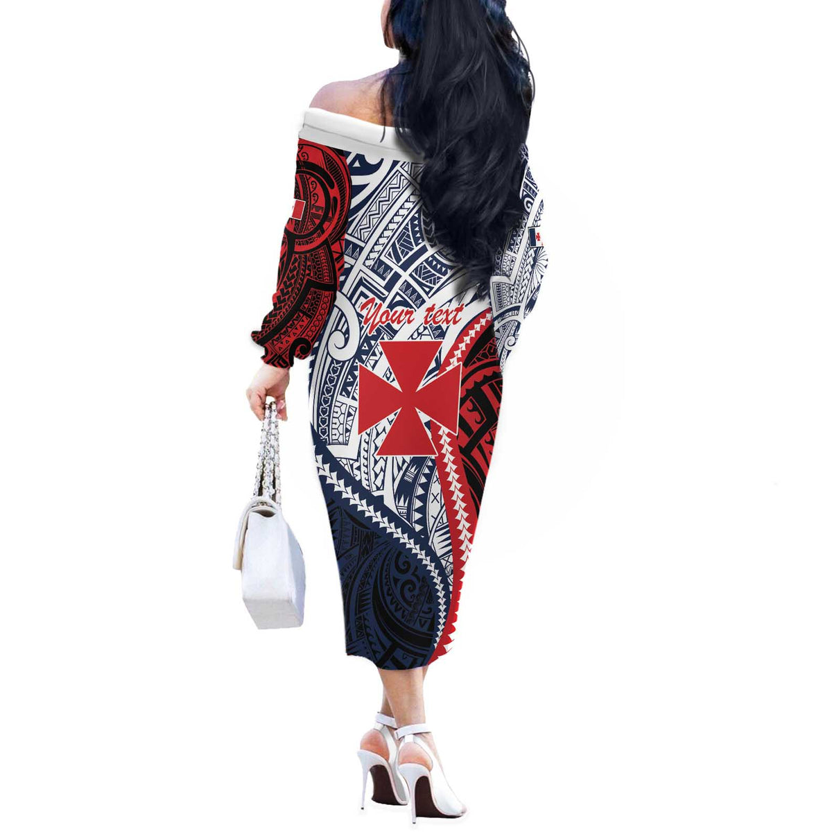 Kingdom of Uvea 1860-1886 Personalized Off The Shoulder Long Sleeve Dress Wallis and Futuna Polynesian Tribal Pattern LT9 - Polynesian Pride