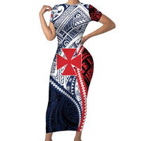 Kingdom of Uvea 1860-1886 Personalized Short Sleeve Bodycon Dress Wallis and Futuna Polynesian Tribal Pattern LT9 Long Dress Red - Polynesian Pride
