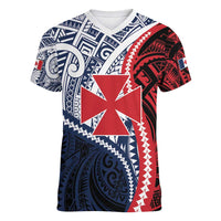 Kingdom of Uvea 1860-1886 Personalized Women V-Neck T-Shirt Wallis and Futuna Polynesian Tribal Pattern LT9 Female Red - Polynesian Pride