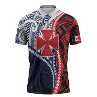 Kingdom of Uvea 1860-1886 Personalized Zipper Polo Shirt Wallis and Futuna Polynesian Tribal Pattern LT9 Red - Polynesian Pride
