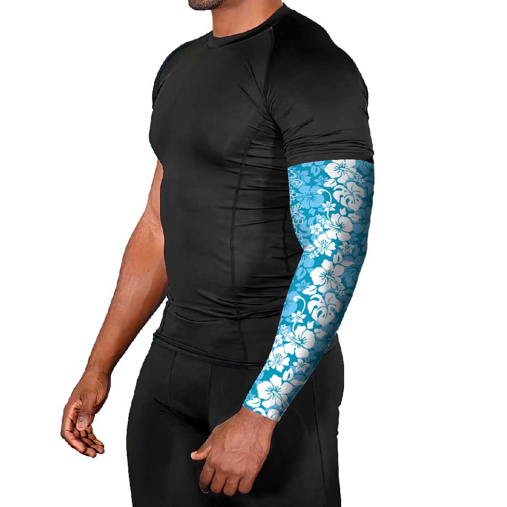 Hawaiian Lei Day Arm Sleeves Blue Hibiscus Flowers Lei Art - Polynesian Pride