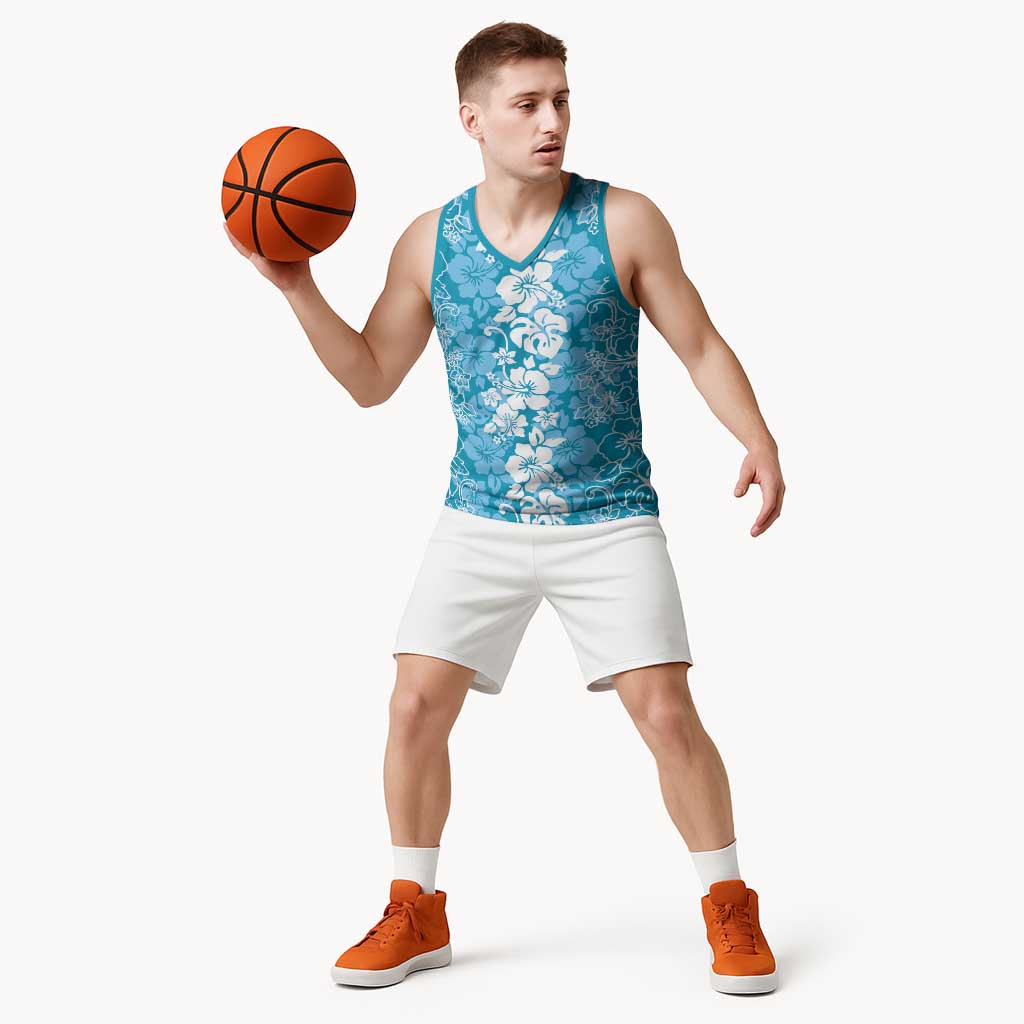 Hawaiian Lei Day Basketball Jersey Blue Hibiscus Flowers Lei Art - Polynesian Pride