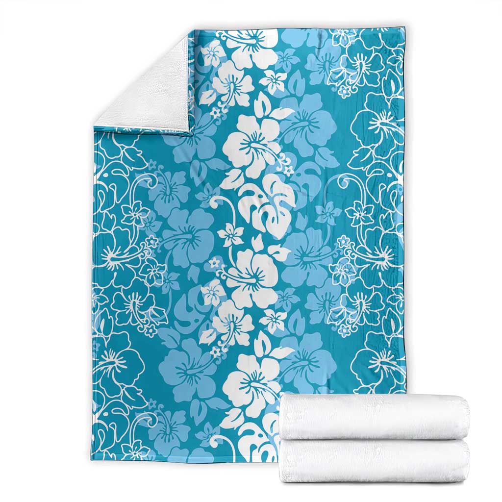 Hawaiian Lei Day Blanket Blue Hibiscus Flowers Lei Art