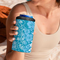 Hawaiian Lei Day 4 in 1 Can Cooler Tumbler Blue Hibiscus Flowers Lei Art LT9 - Polynesian Pride