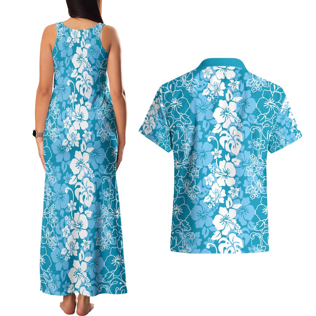 Hawaiian Lei Day Couples Matching Tank Maxi Dress and Hawaiian Shirt Blue Hibiscus Flowers Lei Art LT9 - Polynesian Pride
