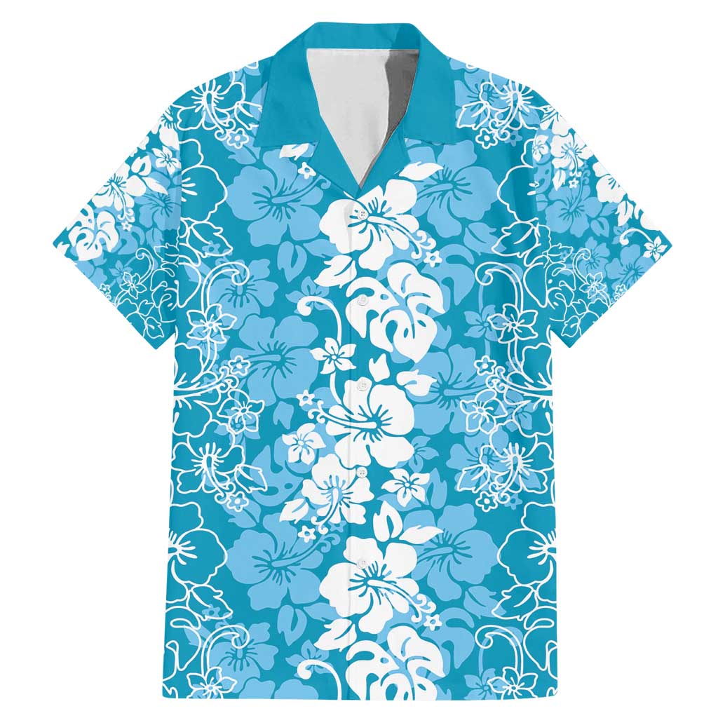 Hawaiian Lei Day Family Matching Mermaid Dress and Hawaiian Shirt Blue Hibiscus Flowers Lei Art LT9 Dad's Shirt - Short Sleeve Blue - Polynesian Pride