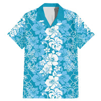 Hawaiian Lei Day Family Matching Mermaid Dress and Hawaiian Shirt Blue Hibiscus Flowers Lei Art LT9 Dad's Shirt - Short Sleeve Blue - Polynesian Pride