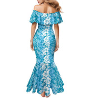 Hawaiian Lei Day Family Matching Mermaid Dress and Hawaiian Shirt Blue Hibiscus Flowers Lei Art LT9 - Polynesian Pride