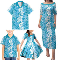Hawaiian Lei Day Family Matching Puletasi and Hawaiian Shirt Blue Hibiscus Flowers Lei Art LT9 - Polynesian Pride