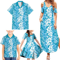 Hawaiian Lei Day Family Matching Summer Maxi Dress and Hawaiian Shirt Blue Hibiscus Flowers Lei Art LT9 - Polynesian Pride