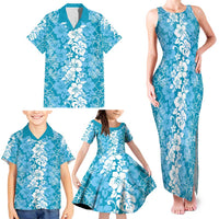 Hawaiian Lei Day Family Matching Tank Maxi Dress and Hawaiian Shirt Blue Hibiscus Flowers Lei Art LT9 - Polynesian Pride