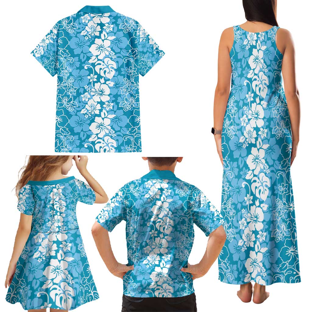 Hawaiian Lei Day Family Matching Tank Maxi Dress and Hawaiian Shirt Blue Hibiscus Flowers Lei Art LT9 - Polynesian Pride