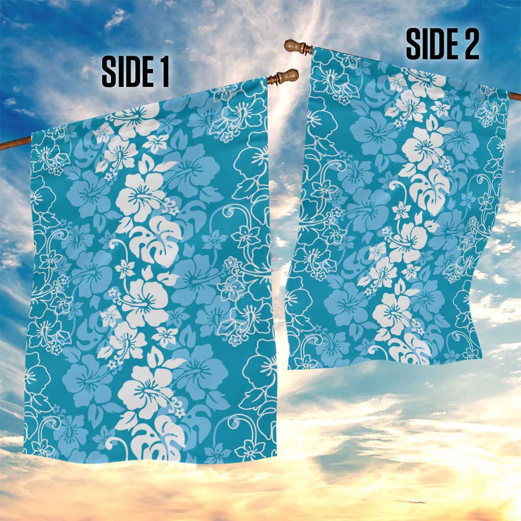Hawaiian Lei Day Garden Flag Blue Hibiscus Flowers Lei Art