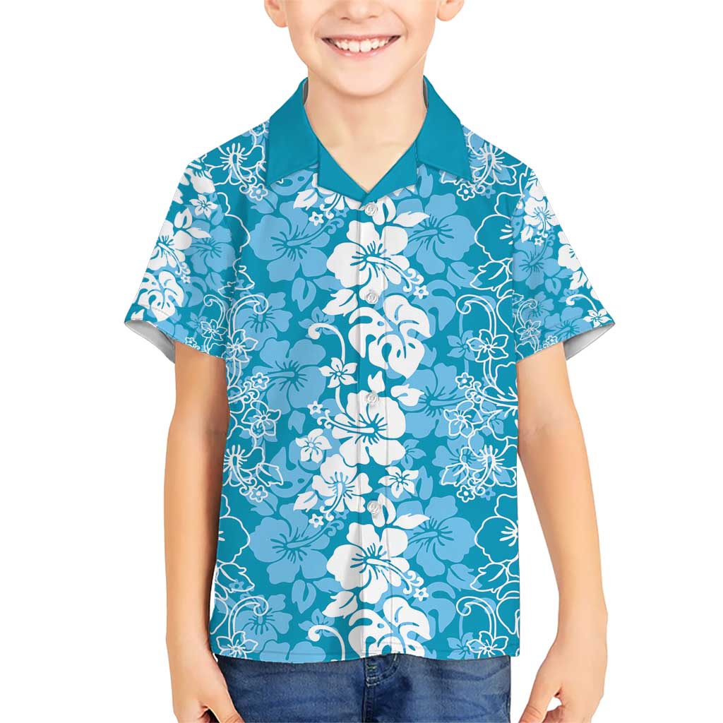 Hawaiian Lei Day Kid Hawaiian Shirt Blue Hibiscus Flowers Lei Art LT9 Kid Blue - Polynesian Pride