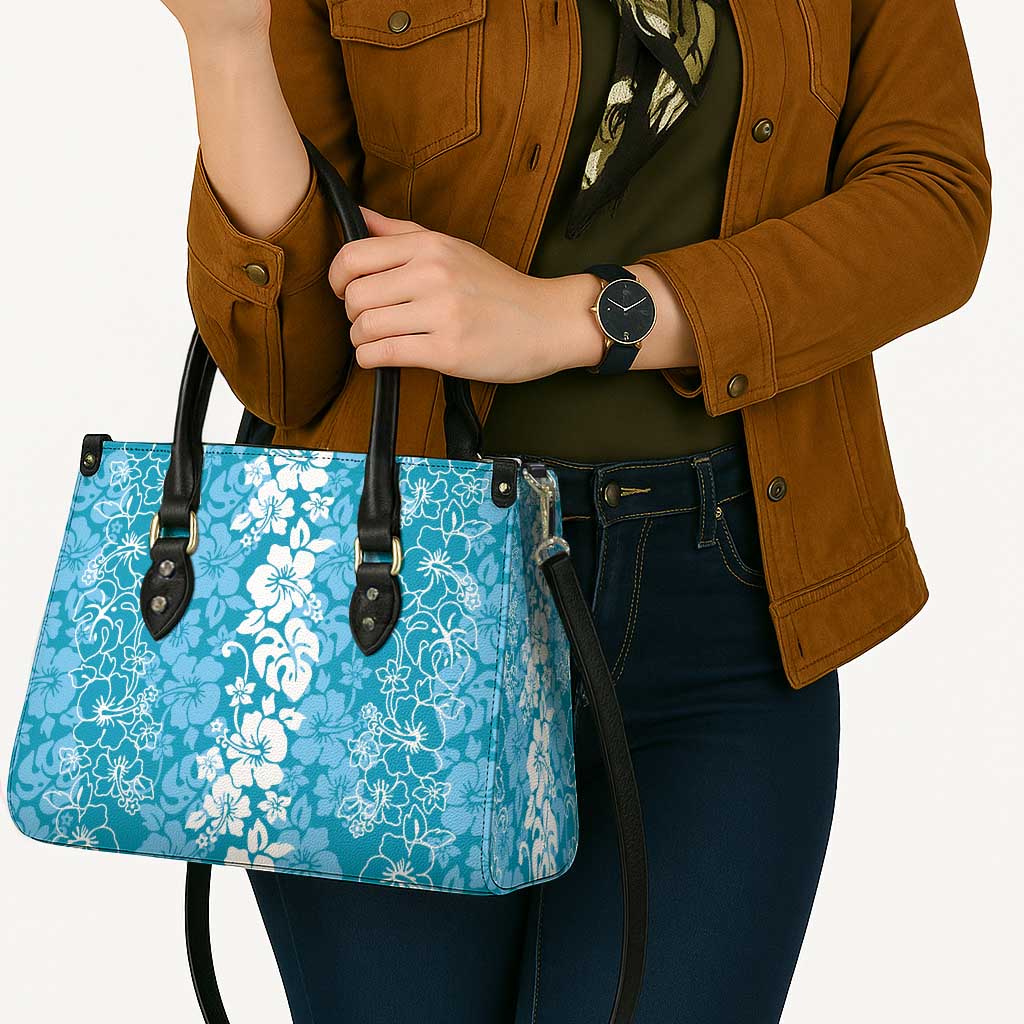 Hawaiian Lei Day Leather Bag Blue Hibiscus Flowers Lei Art - Polynesian Pride