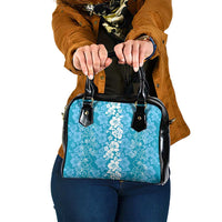 Hawaiian Lei Day Shoulder Handbag Blue Hibiscus Flowers Lei Art